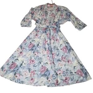 Dawn Joy Vintage 80s Floral Pastel A-Line Midi Dress, Modest Cottagecore, Size 7
